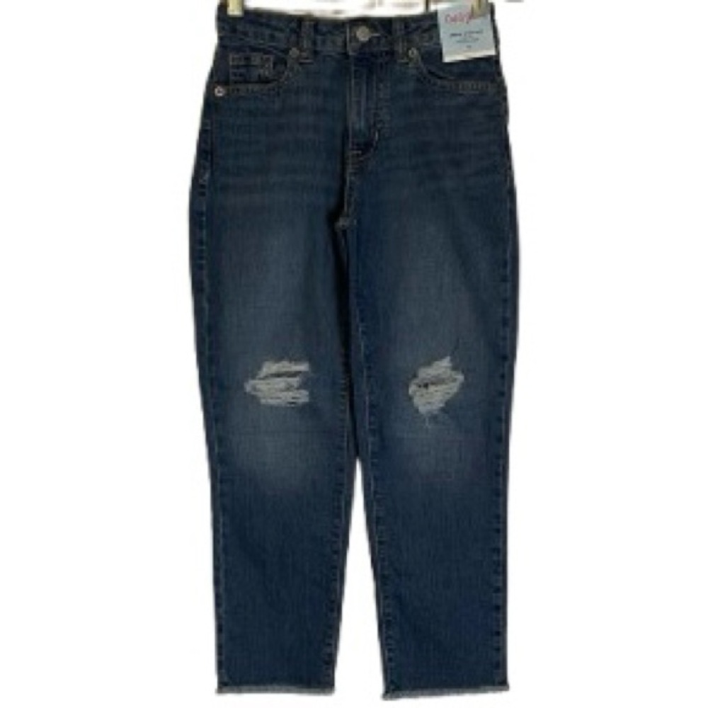 CAT & JACK Adjustable Waist Stretch Distressed Jeans, Girls 10, Blue
